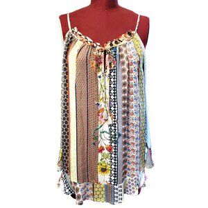 Johnny Was Garden Cold Shoulder Top Multicolor Floral Stripe Small